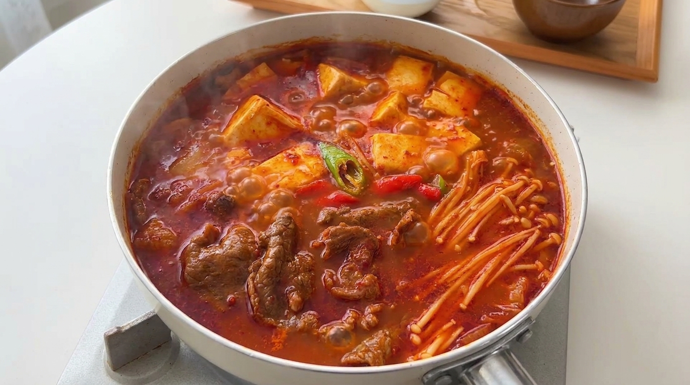 얼큰하고 진한 소고기 두부 김치찌개