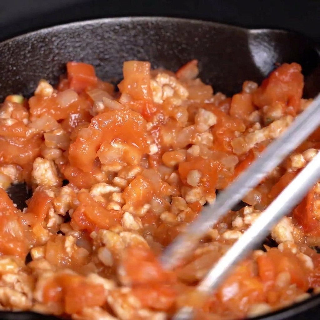 토마토가 소스처럼 뭉근하게 익어가는 모습