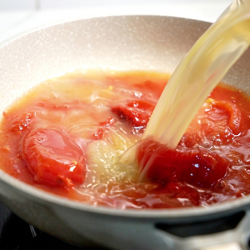토마토 베이스에 맑은 육수를 붓는 모습
