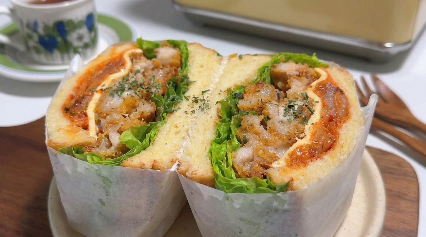 바삭한 치킨 김치 샌드위치와 상큼한 유자 마요네즈