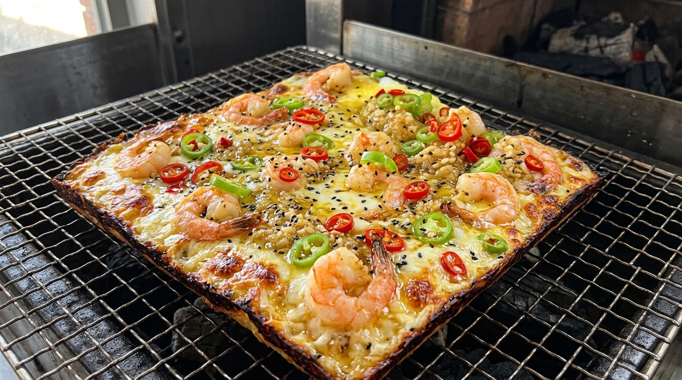 갈릭 쉬림프 숯불구이 피자