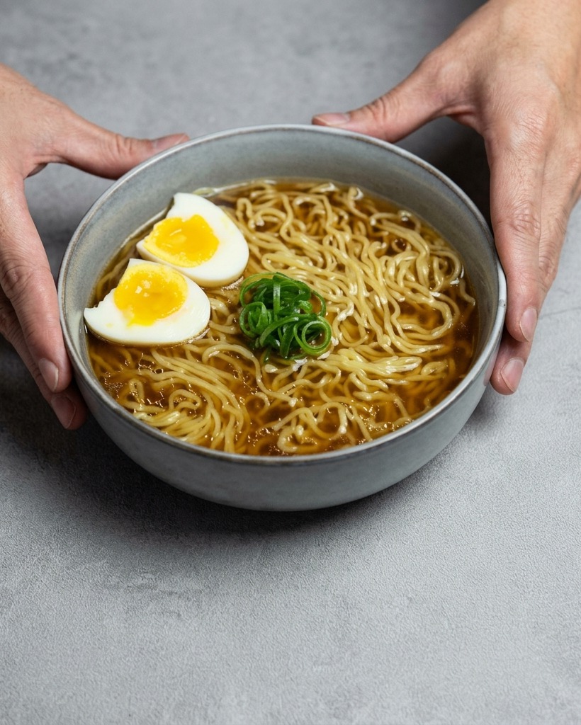 냄비 속 밝은색 육수에 진한 간장을 붓는 모습.