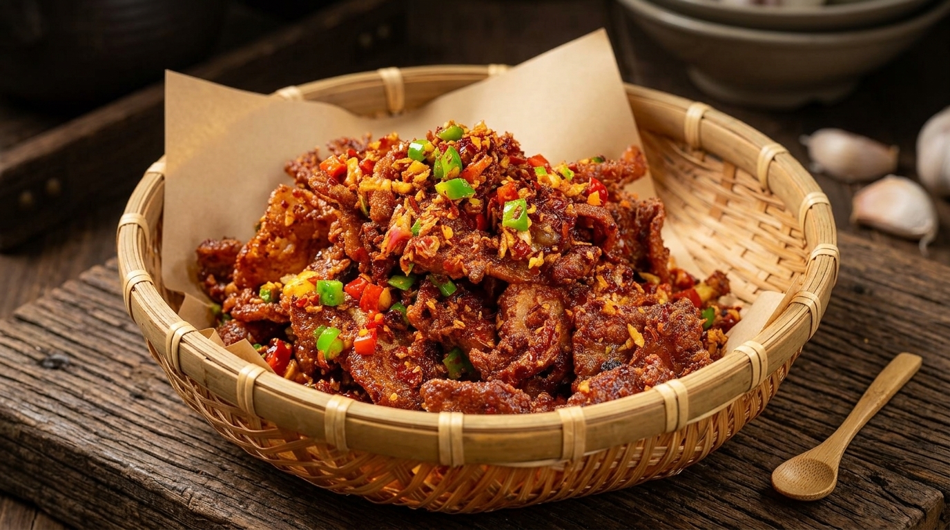 바삭한 마늘 매콤 삼겹살 볶음 (솬샹라로우)