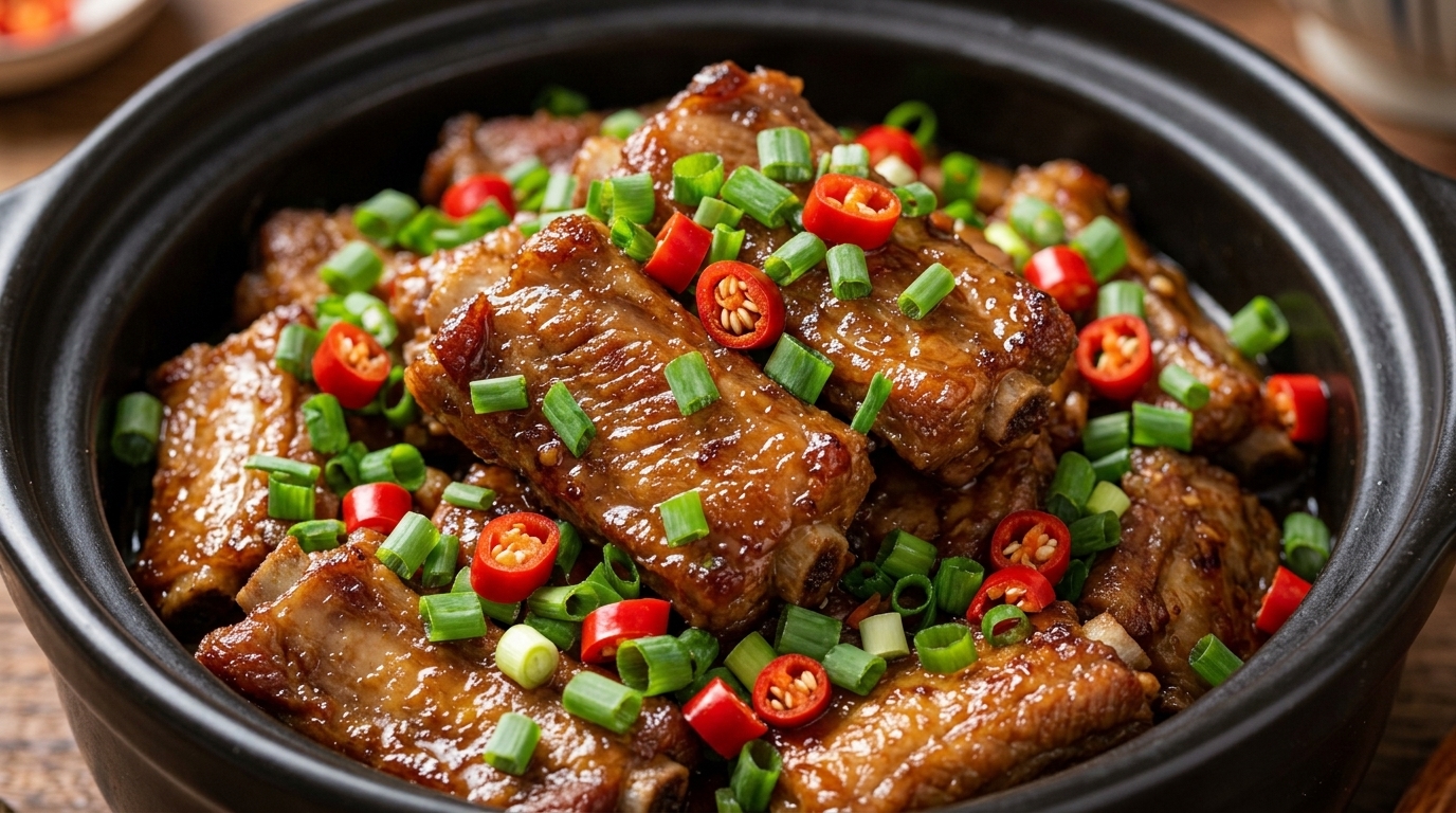 진한 풍미의 뚝배기 중국식 돼지갈비찜