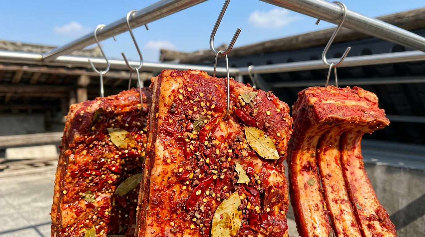 전통 중국식 바람에 말린 뼈해장국용 돼지등갈비 (풍간배골)