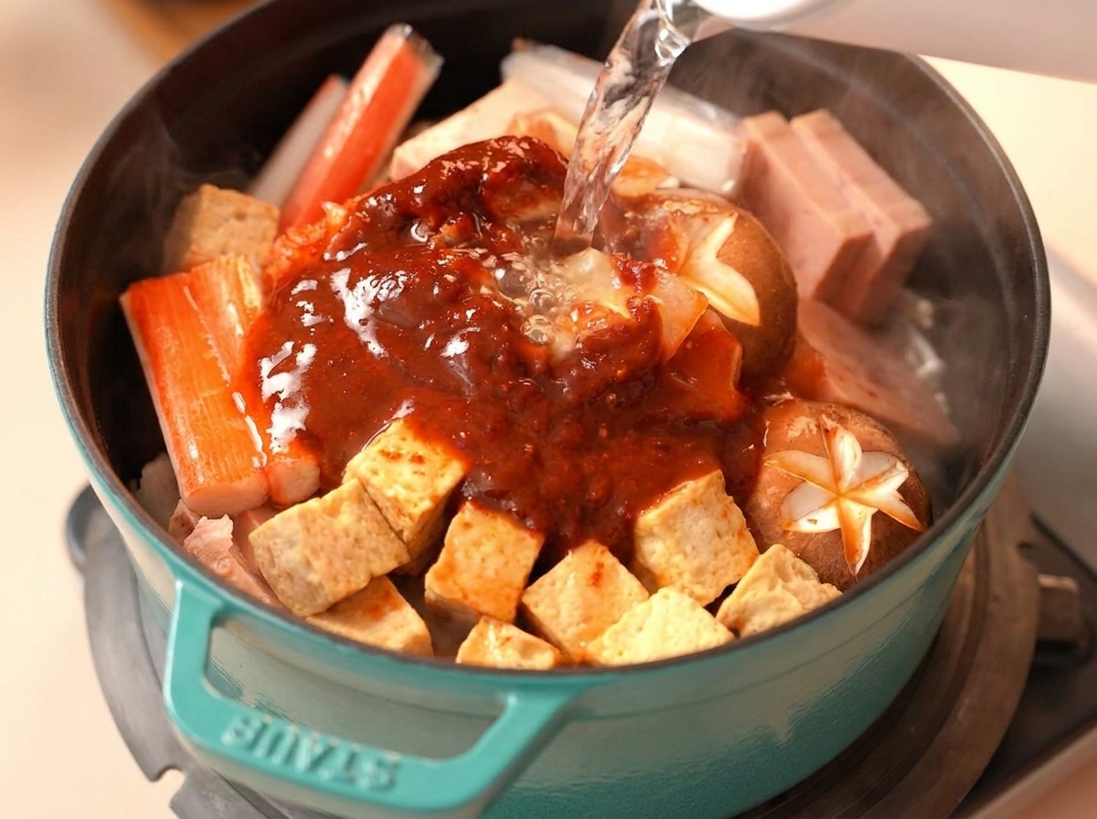 냄비에 물을 붓는 모습