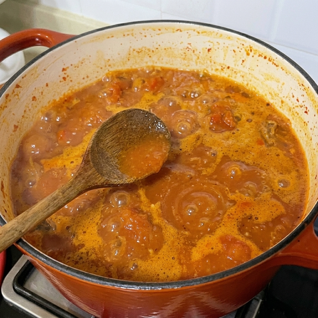 찌개에 다진 마늘과 진간장을 넣는 모습.