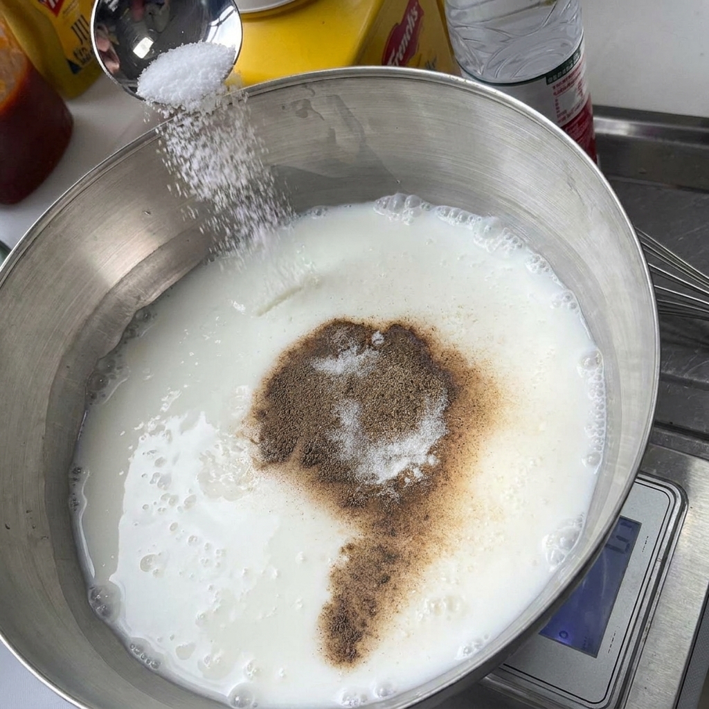 요거트와 향신료가 담긴 볼에 소금을 뿌리는 모습