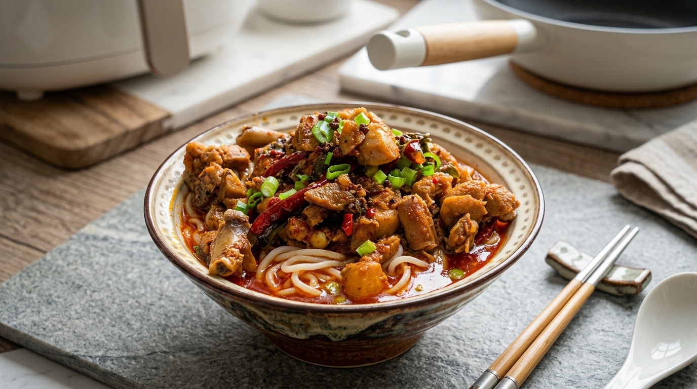 입안 얼얼한 화끈함, 사천식 매운 닭고기 국수