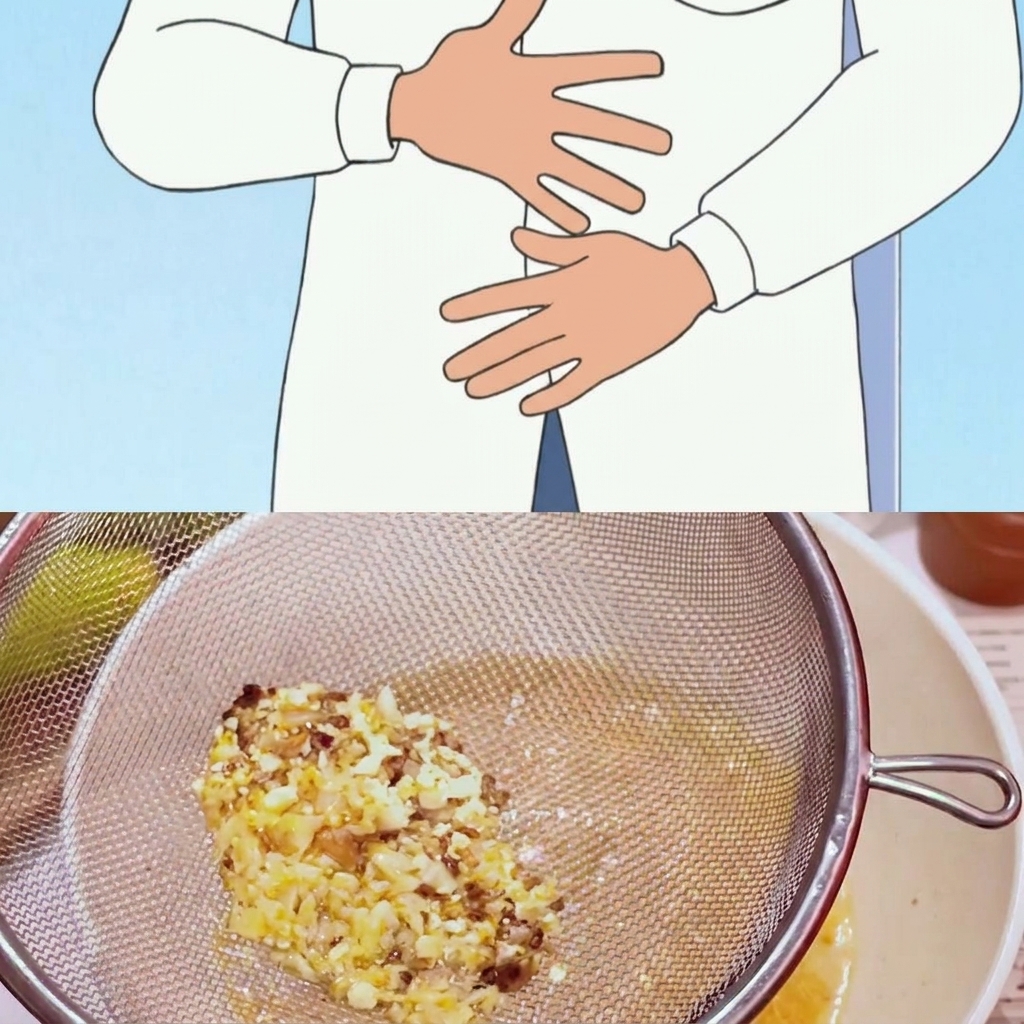 체에 육수를 걸러 면이 담긴 그릇에 붓는 모습.