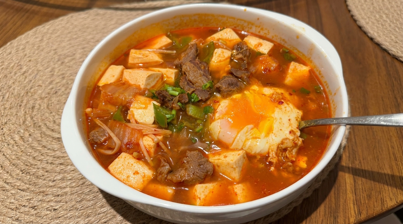 얼큰한 김치 소고기 연두부찌개