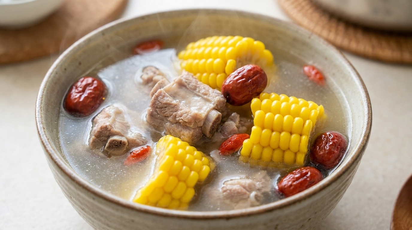 달콤한 옥수수 조개 돼지갈비탕