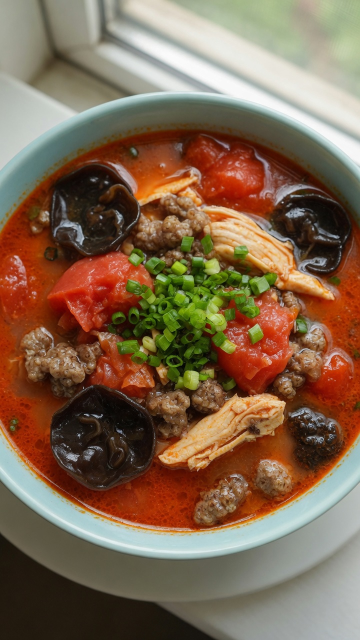 토마토 닭고기 메밀 수제비