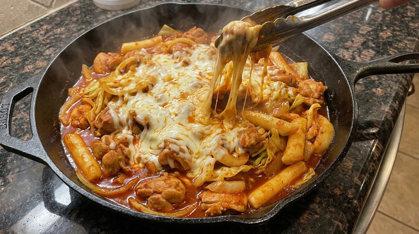 춘천식 닭갈비: 매콤하고 치즈가 듬뿍 들어간 볶음 요리