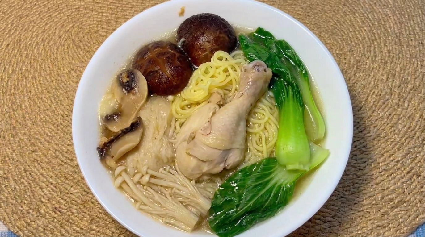 건강하고 깊은 맛, 버섯 닭고기 국수