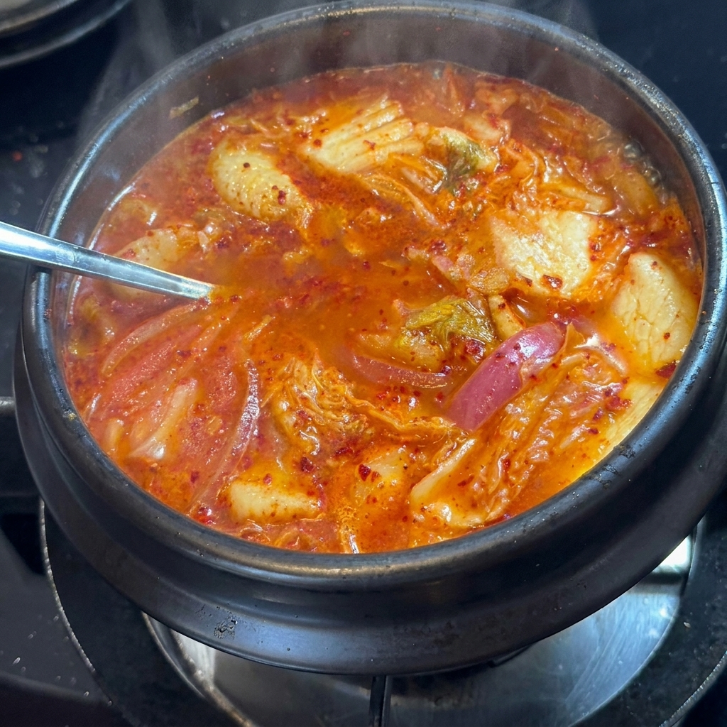 찌개에 설탕을 넣는 모습.