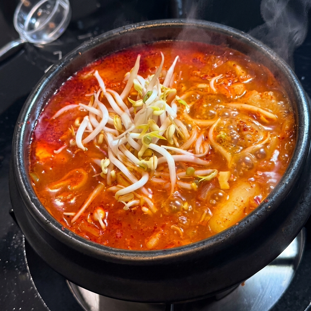 마지막에 콩나물을 올려 마무리하는 모습.