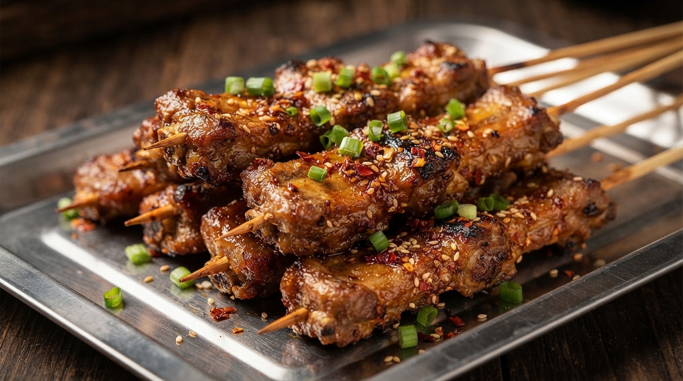 바삭한 마늘 양념 돼지갈비꼬치구이