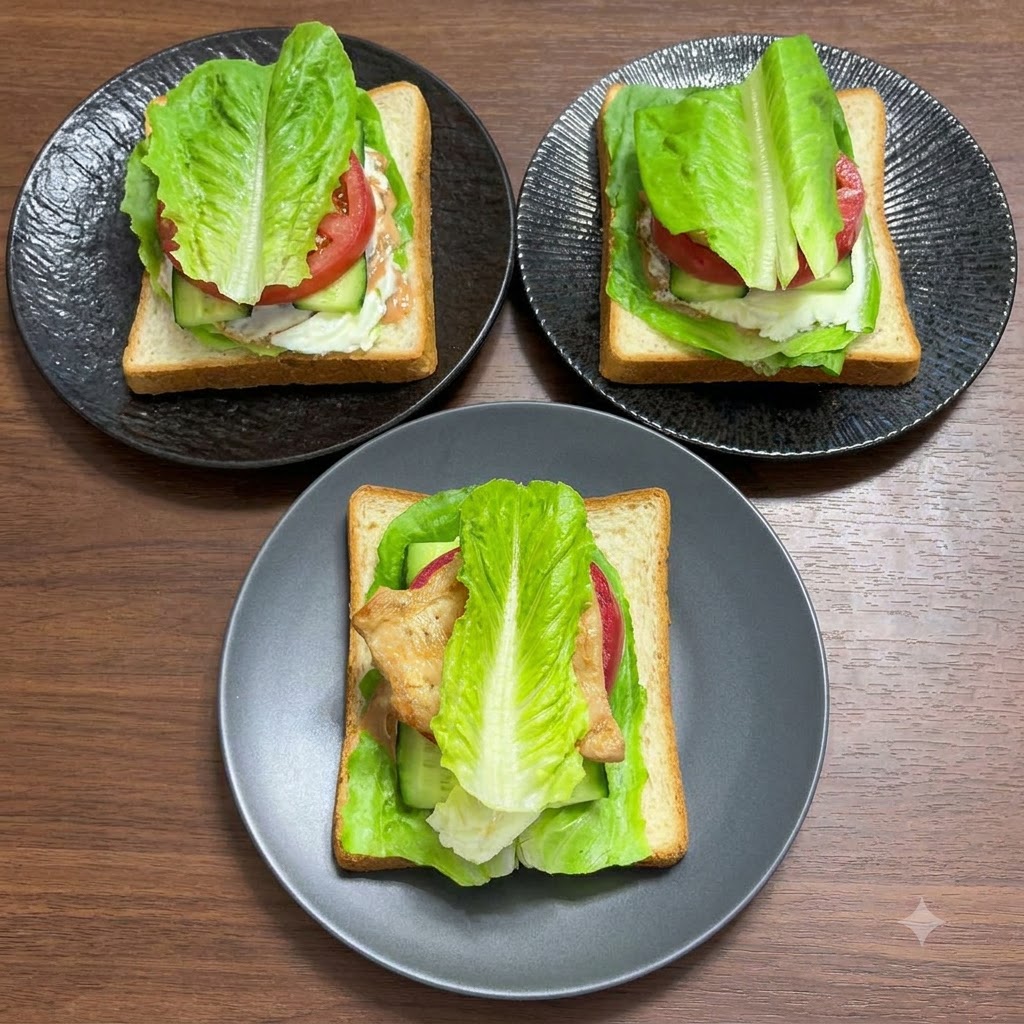 마지막 신선한 양상추 잎 층이 얹어진 샌드위치.