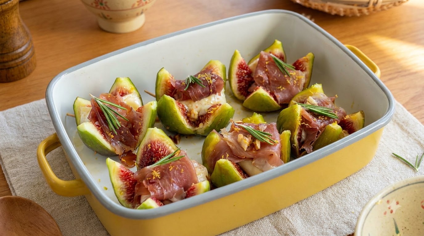 프로슈토와 브리 치즈를 곁들인 구운 무화과