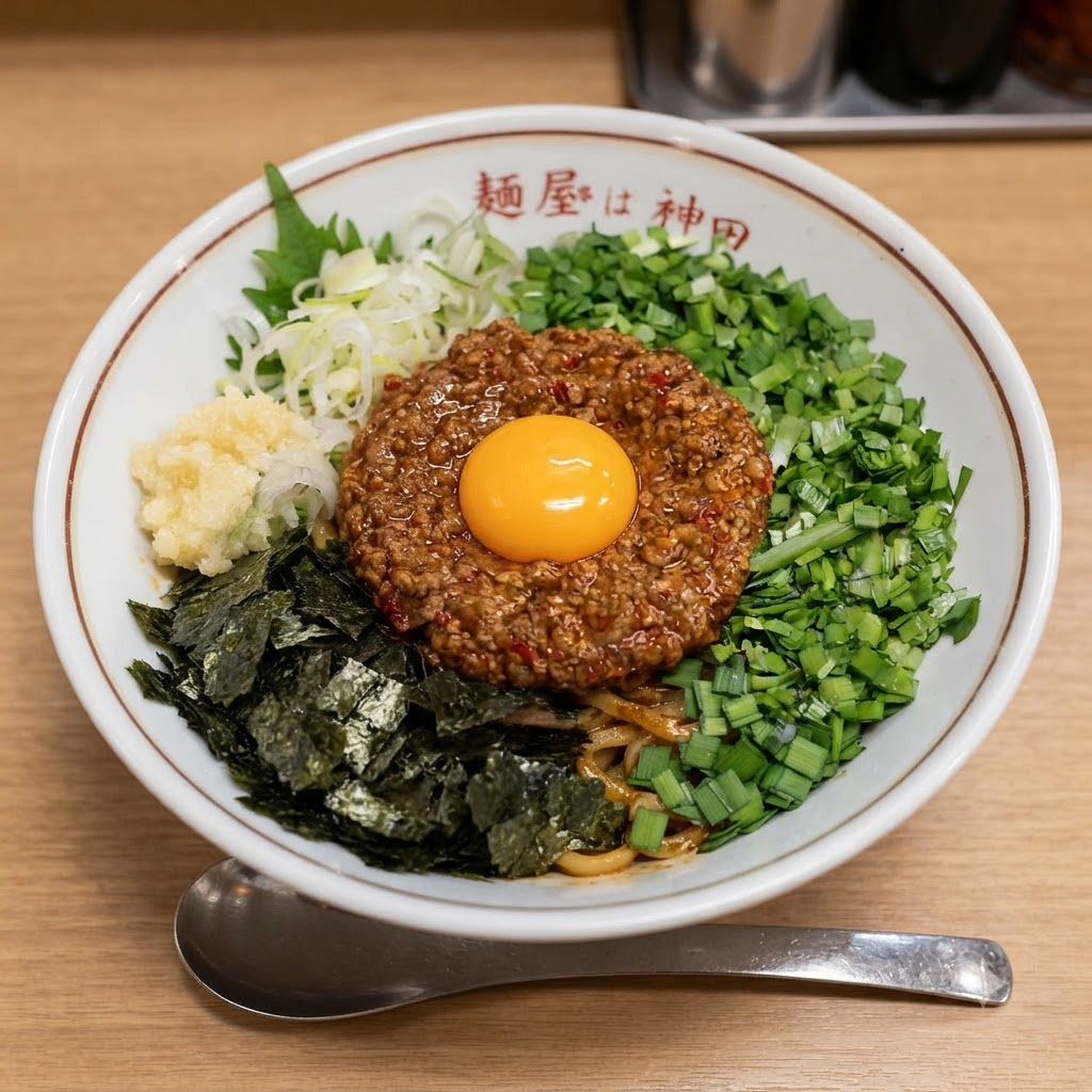 고기 볶음 중앙에 선명한 노란색의 신선한 달걀 노른자가 완벽하게 자리 잡은 모습.