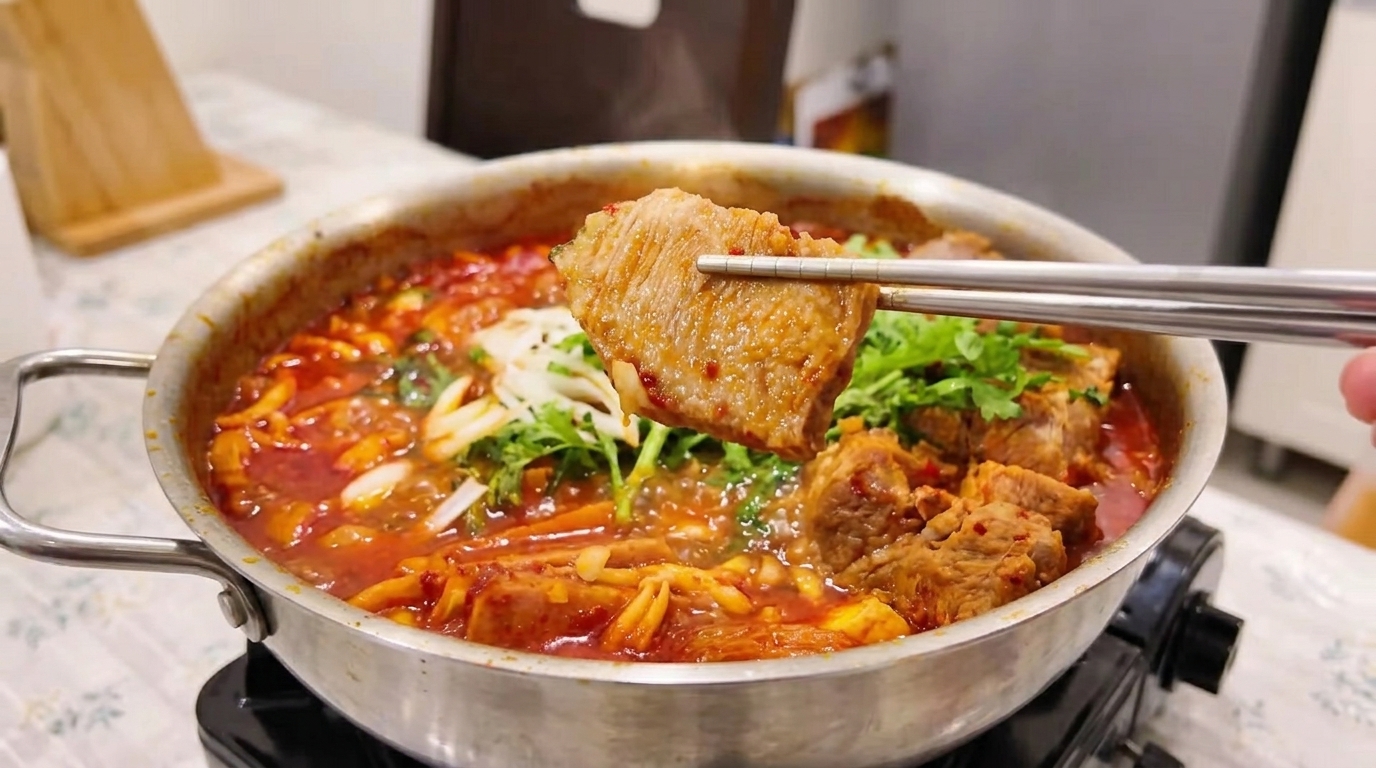 전통 한국식 김치돼지고기 전골 (김치찌개)