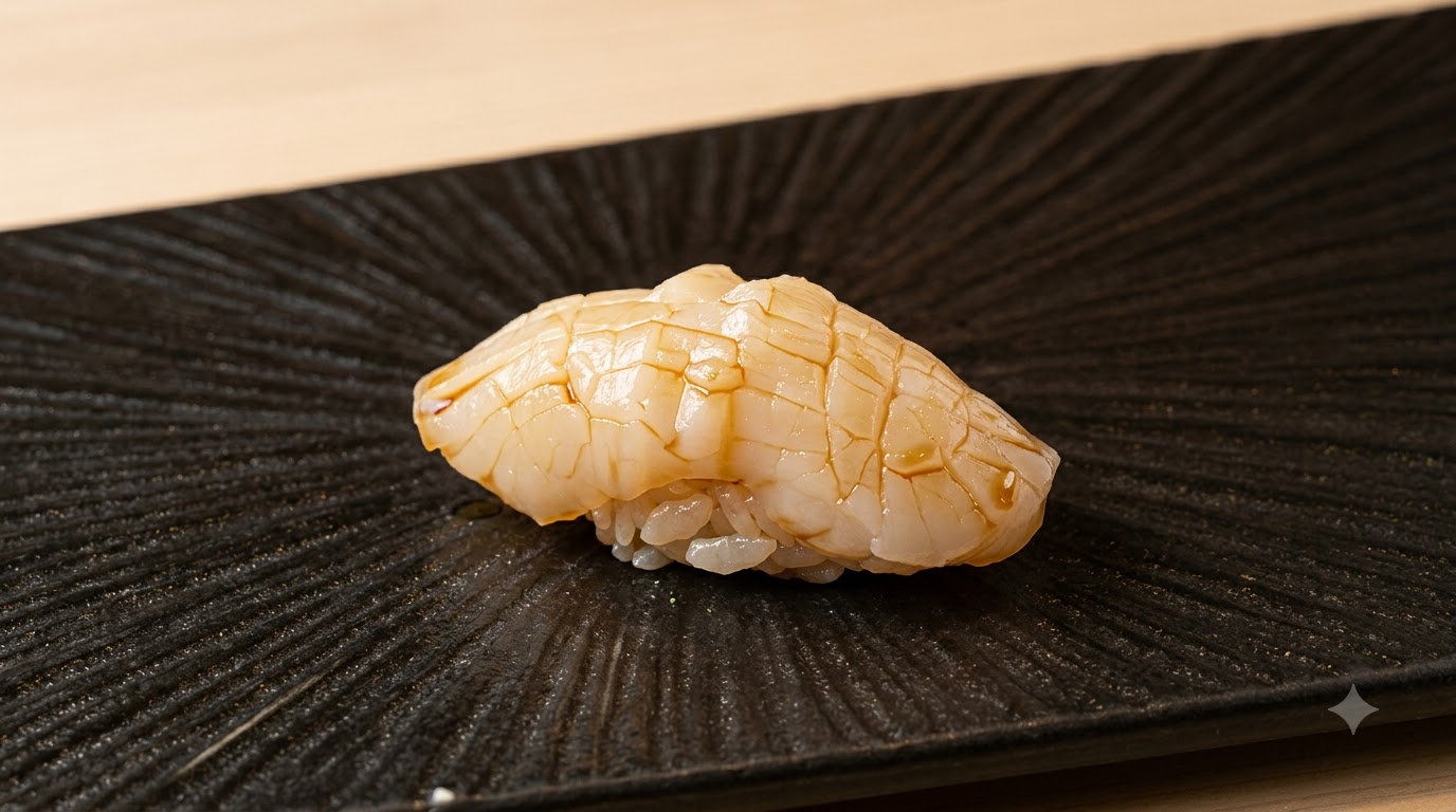 신선한 가비니기리 초밥 (호타테니기리)