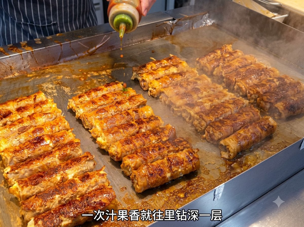 삼겹살 말이 재료 위에 미리 볶아둔 양파 채를 듬뿍 올리는 모습.