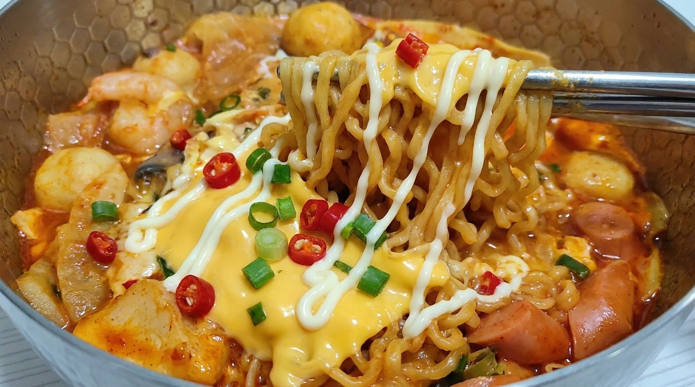 치즈와 김치를 듬뿍 올린 스페셜 라면