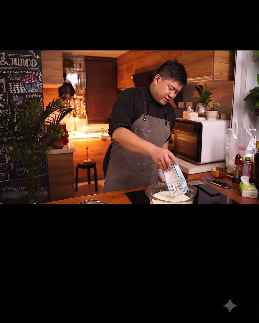 주방 카운터의 용기에 화이트 식초가 따르고 있는 모습.
