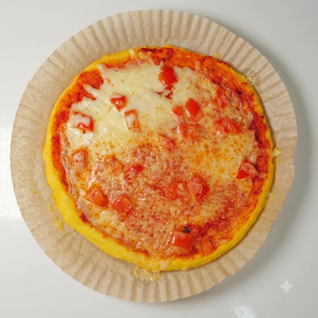 토마토 소스와 녹은 치즈가 덮인 피자 도우 위에 햄 조각을 가지런히 올리는 모습.