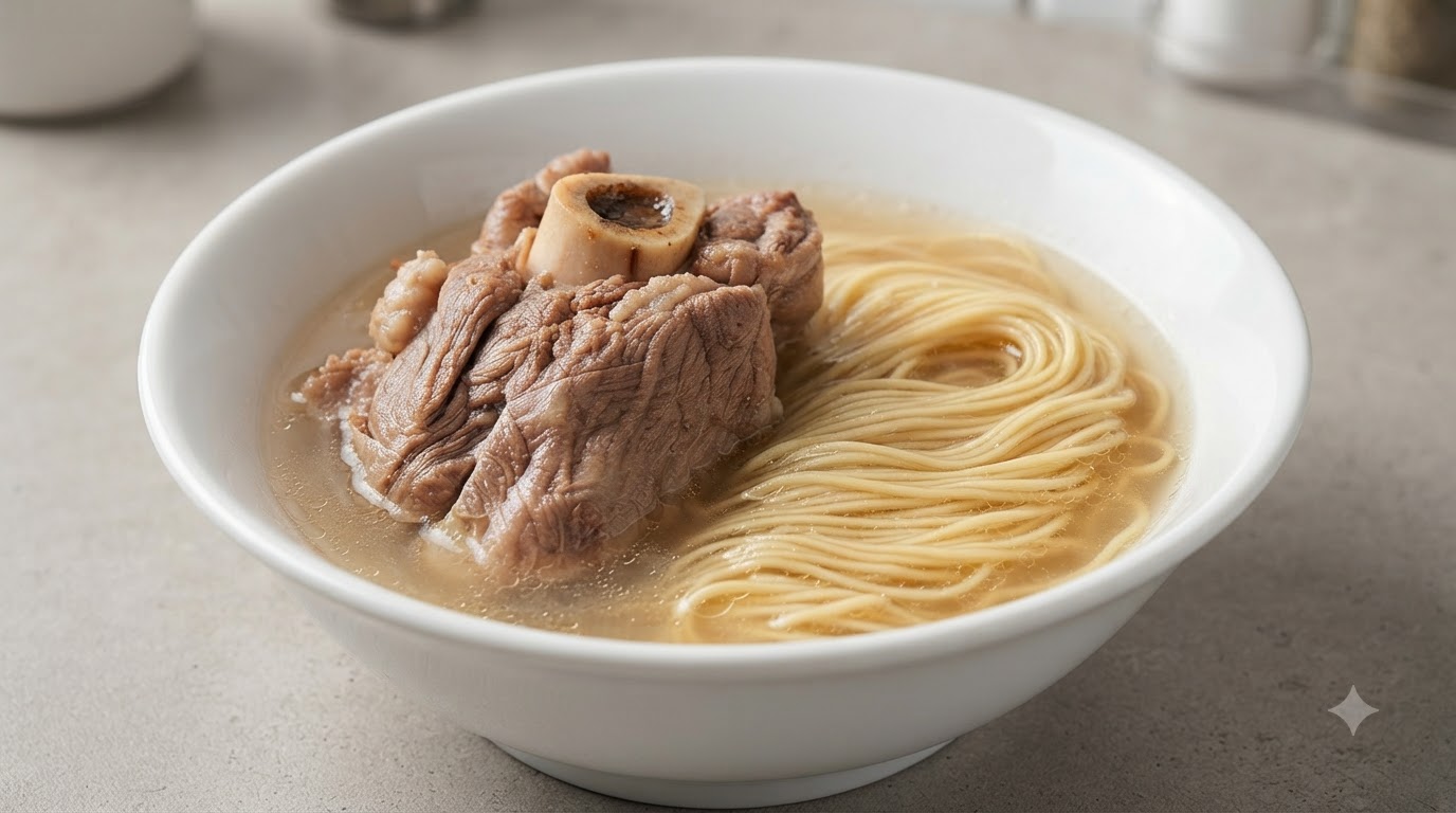 진한 돼지 사골 육수로 만든 홈메이드 돈코츠 라멘