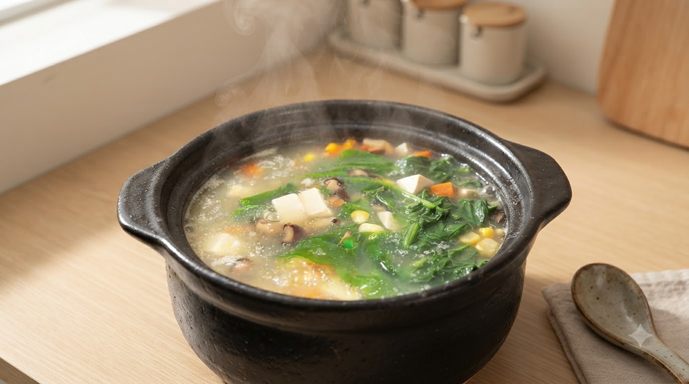 제철 채소 맑은 두부 버섯국